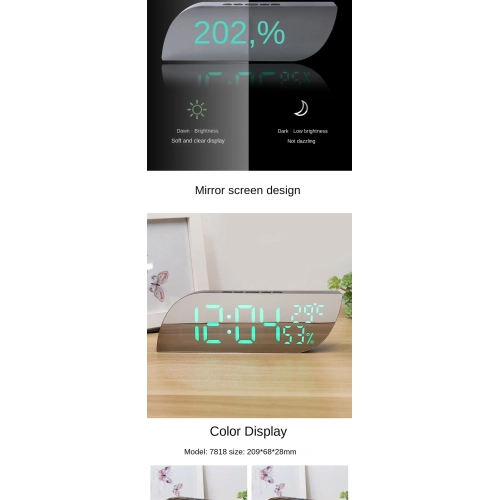 Réveille-matin de bureau de forme géométrique LED miroir horloge électronique de rappel d'alarme numérique de température et d'humidité Réveil
