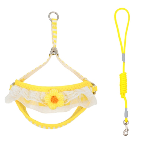 Cat and dog leash for walking small dogs, popular pet chest harness for small dogs - yellow(vertical stripes wool flower style) S for cats and dogs
