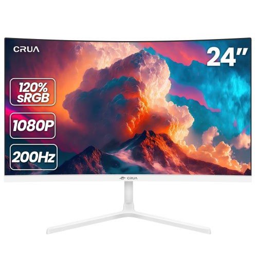 CRUA  24" 200Hz Curved Gaming Monitor - Fhd 1080P, 120% Srgb, Amd Freesync, Displayport/hdmi, Wall Mountable In White