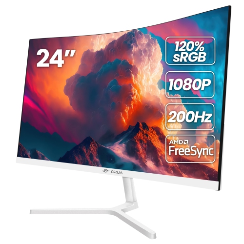 CRUA 24" 200Hz Curved Gaming Monitor - FHD 1080P, 120% sRGB, AMD FreeSync, DisplayPort/HDMI, Wall Mountable, White