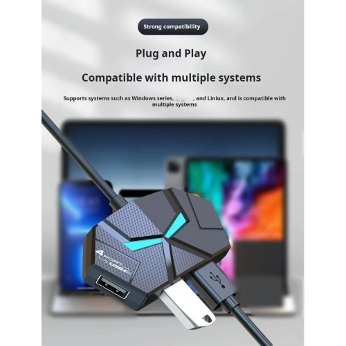 Colorful atmosphere light splitter to expand laptop one-to-many transfer with power supply SB hub-USB2.0 7 ports 0.6m black