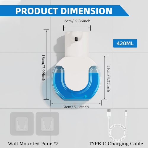 Distributeur automatique de savon à mousse, distributeur électrique sans contact mural 420 ml pour salle de bain et cuisine