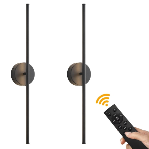 2 Pack Rechargeable Wall Lights Indoor with Remote Control Lamp LED Sconce Dimmable 350° Rotation 72CM Modern Living Room Bedroom Hallway