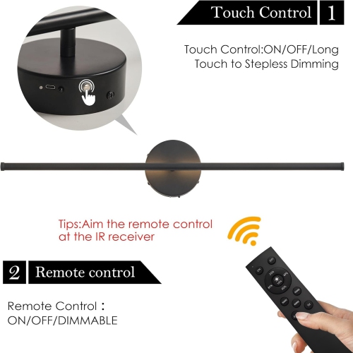 2 Pack Rechargeable Wall Lights Indoor with Remote Control Lamp LED Sconce Dimmable 350° Rotation 72CM Modern Living Room Bedroom Hallway