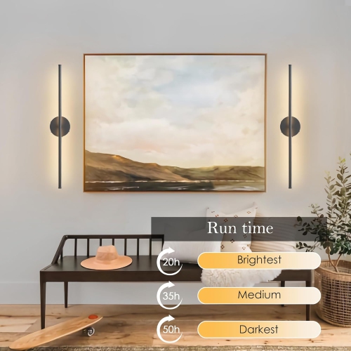 2 Pack Rechargeable Wall Lights Indoor with Remote Control Lamp LED Sconce Dimmable 350° Rotation 72CM Modern Living Room Bedroom Hallway