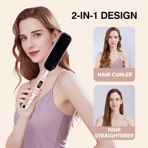 Brosse lissante,Brosse à cheveux portative pour le voyage,Peigne pour fer plat pour femmes,Brosse lissante chauffante rapide pour cheveux bouclés