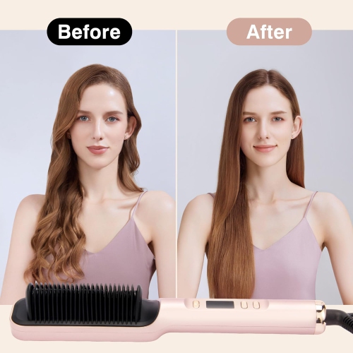 Brosse lissante,Brosse à cheveux portative pour le voyage,Peigne pour fer plat pour femmes,Brosse lissante chauffante rapide pour cheveux bouclés