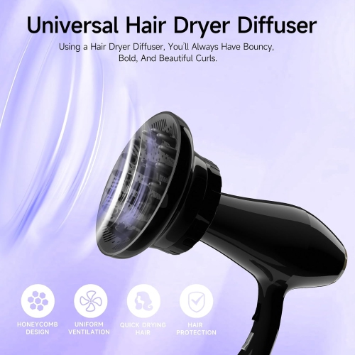 Hair Diffuser,Diffuser Attachment for Hair Dryer,Universal Fit for 1.4-2.6" Blow Dryers,Suitable for Long Thick Curly & Wavy Hair,Women's Hair Dryer