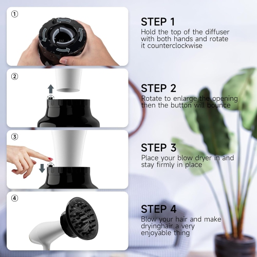 Hair Diffuser,Diffuser Attachment for Hair Dryer,Universal Fit for 1.4-2.6" Blow Dryers,Suitable for Long Thick Curly & Wavy Hair,Women's Hair Dryer