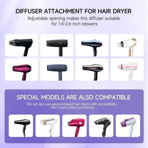 Hair Diffuser,Diffuser Attachment for Hair Dryer,Universal Fit for 1.4-2.6" Blow Dryers,Suitable for Long Thick Curly & Wavy Hair,Women's Hair Dryer