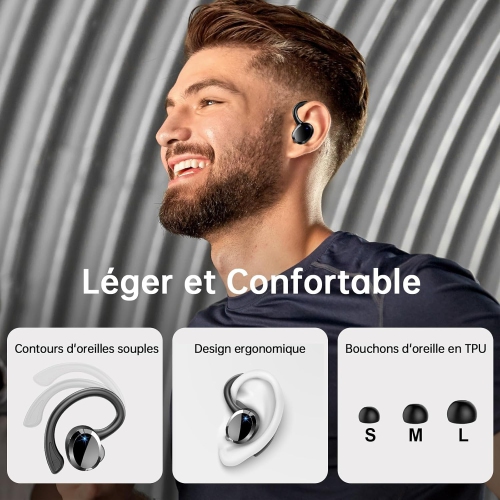 Ear-hook headphones|Open directional sound transmission|Does not hurt the eardrum|Bluetooth wireless sports headphones|Sports and running——White