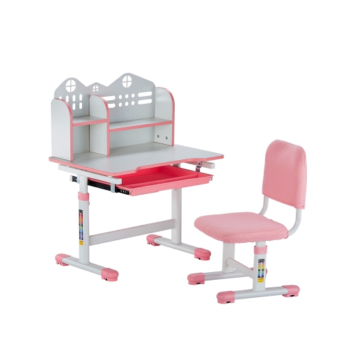 VEVOR Kids Study Chair and Desk Set, Study Desk and Chair for Kids with Bookshelf and Storage Drawer, Adjustable Height Kids Study Desk with Chair,