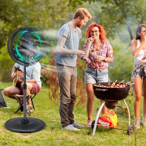 Costway 16" Oscillating Fan Misting Pedestal Fan with Hose Connector 3 Micro-Mist Levels Black