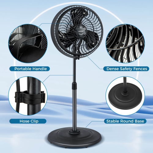 Costway 16" Oscillating Fan Misting Pedestal Fan with Hose Connector 3 Micro-Mist Levels Black
