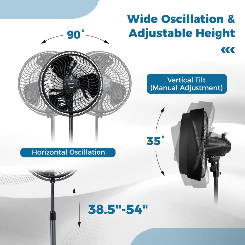 Costway 16" Oscillating Fan Misting Pedestal Fan with Hose Connector 3 Micro-Mist Levels Black