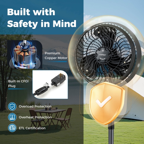 Costway 16" Oscillating Fan Misting Pedestal Fan with Hose Connector 3 Micro-Mist Levels Black
