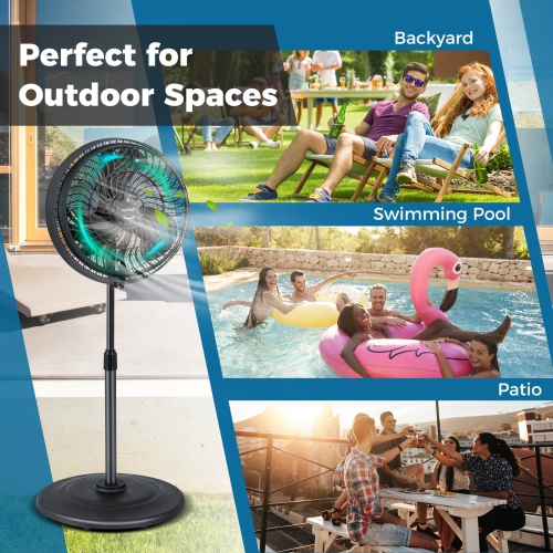 Costway 16" Oscillating Fan Misting Pedestal Fan with Hose Connector 3 Micro-Mist Levels Black