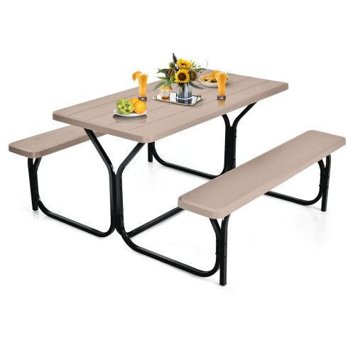 Gymax Picnic Table Camping Picnic Bench Set Backyard Garden Patio Dining Party
