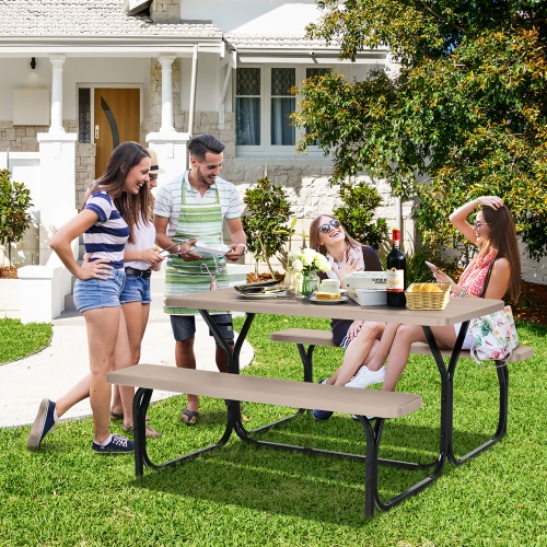 Gymax Picnic Table Camping Picnic Bench Set Backyard Garden Patio Dining Party