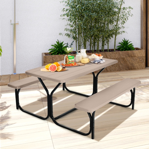 Gymax Picnic Table Camping Picnic Bench Set Backyard Garden Patio Dining Party