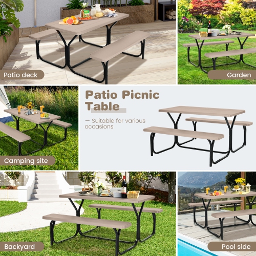 Gymax Picnic Table Camping Picnic Bench Set Backyard Garden Patio Dining Party