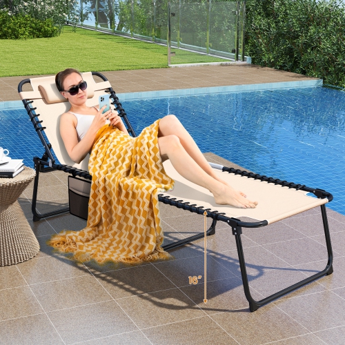 Gymax Oversize Folding Chaise Lounge w/ Adjustable Backrest Detachable Pillow Pocket