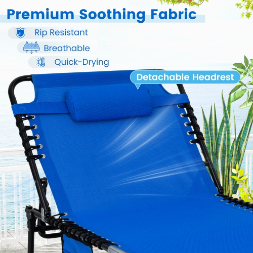 Gymax Oversize Folding Chaise Lounge w/ Adjustable Backrest Detachable Pillow Pocket