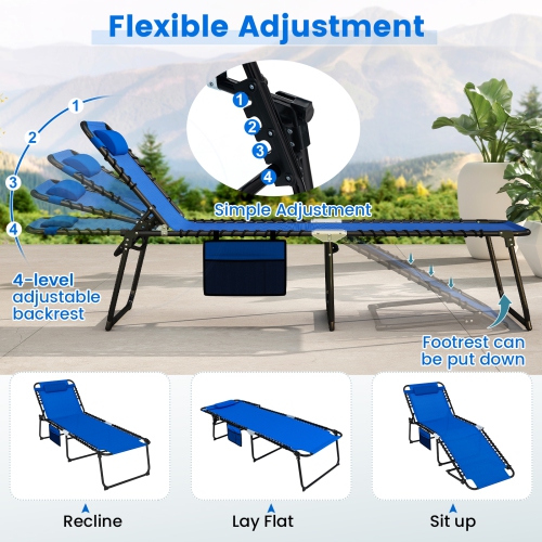 Gymax Oversize Folding Chaise Lounge w/ Adjustable Backrest Detachable Pillow Pocket