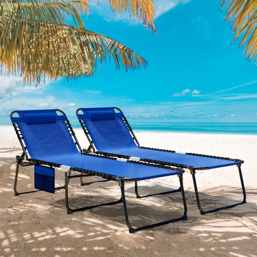 Gymax Oversize Folding Chaise Lounge w/ Adjustable Backrest Detachable Pillow Pocket