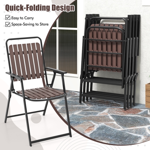 Gymax 4 pcs Patio Folding Chairs Portable Outdoor Dining Chairs w/ PP Seat & Back