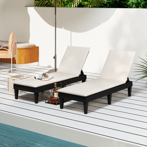 Gymax 2PCS Patio Lounge Chair Recliner Chair w/ 3-Position Adjustable Backrest & Cushion Black & White