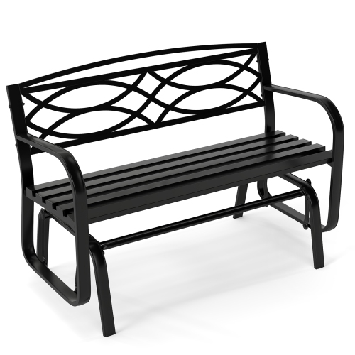 Gymax 2-Person Glider Bench w/ Metal Frame Armrests Geometric Backrest Outdoor