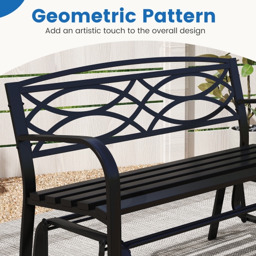 Gymax 2-Person Glider Bench w/ Metal Frame Armrests Geometric Backrest Outdoor