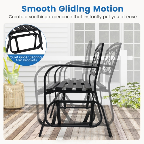Gymax 2-Person Glider Bench w/ Metal Frame Armrests Geometric Backrest Outdoor