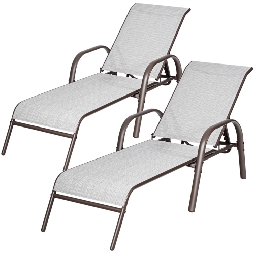 Gymax 2PCS Folding Patio Chaise Lounge Chair Recliner w/ 5-Position Backrest