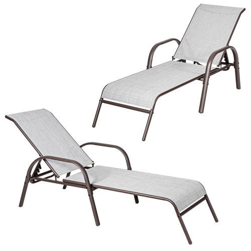 Gymax 2PCS Folding Patio Chaise Lounge Chair Recliner w/ 5-Position Backrest