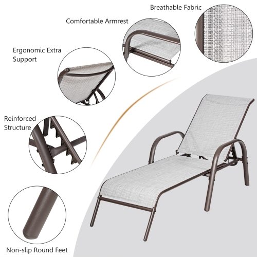 Gymax 2PCS Folding Patio Chaise Lounge Chair Recliner w/ 5-Position Backrest