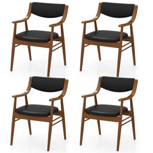 Gymax Set Of 4 PU Leather/Velvet Dining Chair w/ Padded Seat & Back Armrests Rubber Wood Frame