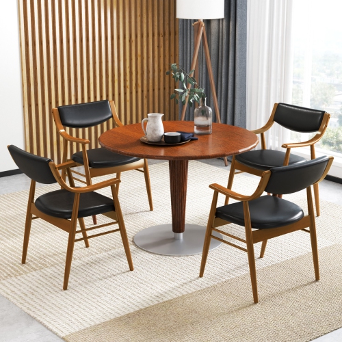 Gymax Set Of 4 PU Leather/Velvet Dining Chair w/ Padded Seat & Back Armrests Rubber Wood Frame