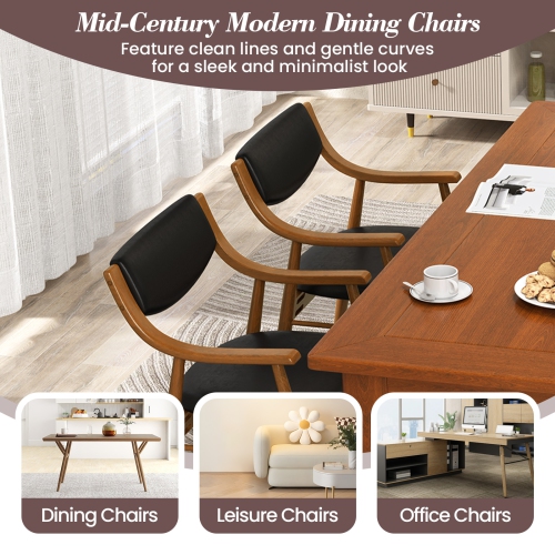 Gymax Set Of 4 PU Leather/Velvet Dining Chair w/ Padded Seat & Back Armrests Rubber Wood Frame