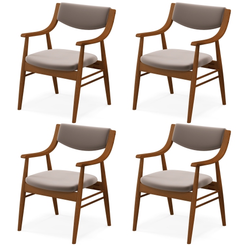Gymax Set Of 4 PU Leather/Velvet Dining Chair w/ Padded Seat & Back Armrests Rubber Wood Frame