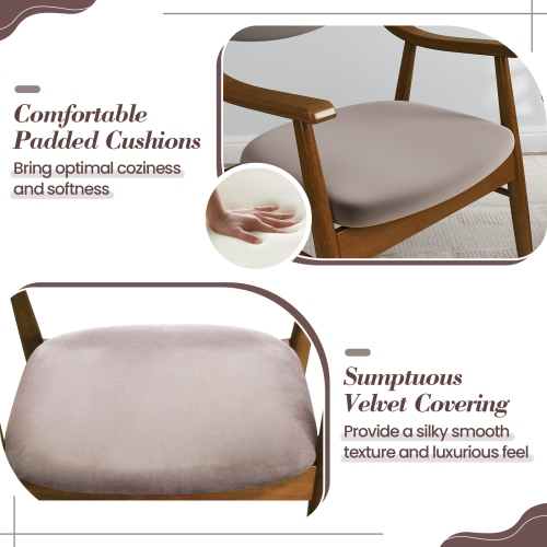 Gymax Set Of 4 PU Leather/Velvet Dining Chair w/ Padded Seat & Back Armrests Rubber Wood Frame