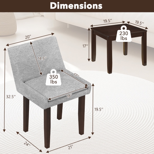 Gymax Modern Dining Chair Set of 4 w/ Mid Back & Cushioned Seat Solid Wood Legs