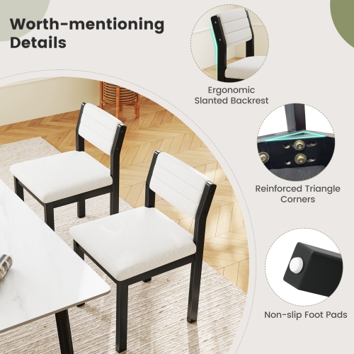 Gymax Dining Chair Set of 2 Sherpa Upholstered Kitchen Chairs w/ Wood Frame White