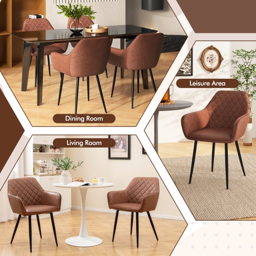 Gymax Leisure Dining Chair Set of 2 Upholstered Accent Chairs w/ Curved Backrest