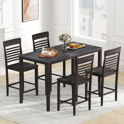 GYMAX  5 PCs Counter-Height Dining Table Set for 4 Square Kitchen Table & 4 Bar Chairs