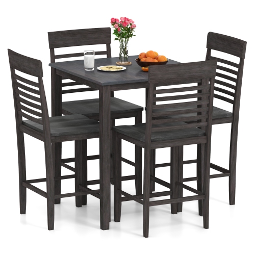 Gymax 5 PCS Counter-Height Dining Table Set for 4 Square Kitchen Table & 4 Bar Chairs