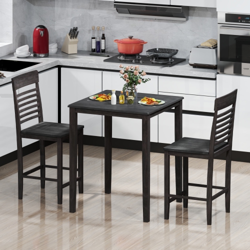 Gymax 3 PCS Counter-Height Dining Table Set for 2 Square Kitchen Table & 2 Bar Chairs