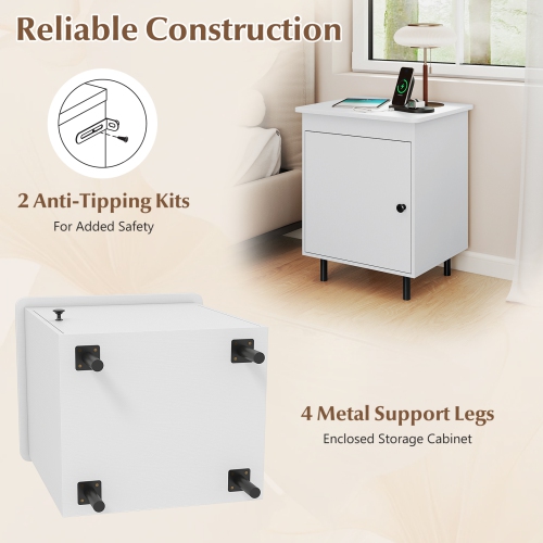 Gymax Nightstand Mid Century Modern End Table w/Door Heavy-Duty Metal Legs for Bedroom