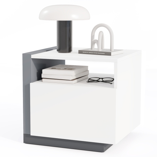 GYMAX  Modern Minimalist Nightstand W/ Drawer Asymmetrical Bed Side Table End Table